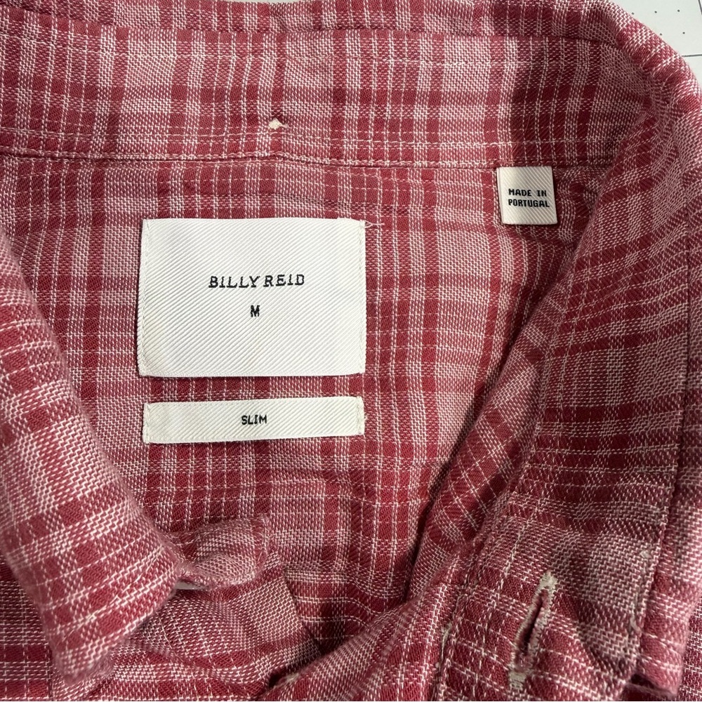 Billy Red Men’s Medium Slim Red Plaid Short Sleeve Button Down, light weight - Picture 10 of 11